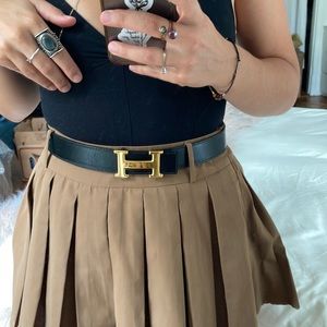 Hermes H Leather Belt - Black